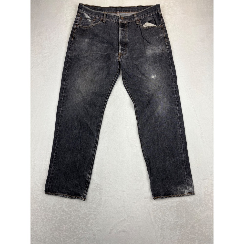 Levis 501 38x32 Men's Fuzzy Black Fade‎ Distressed Ring-Spun Denim Vintage Look